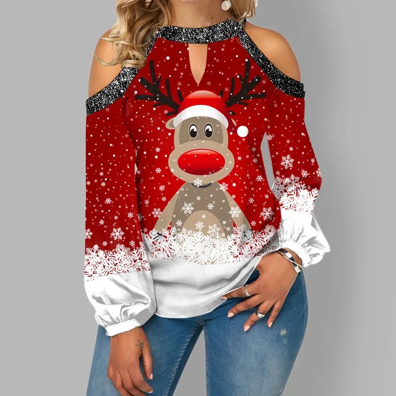 Christmas Tshirts Women O Neck Cute Elk 