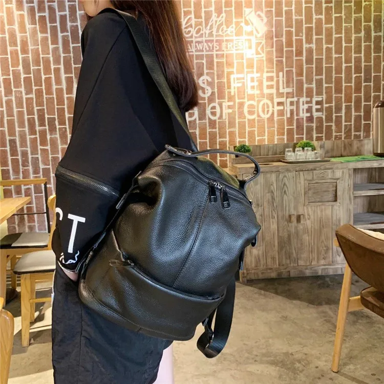 

2019 New Style Backpack Casual Nylon with Leather Anti-Theft Shoulder Female Backpack Multi-Purpose WOMEN'S Leather Bags