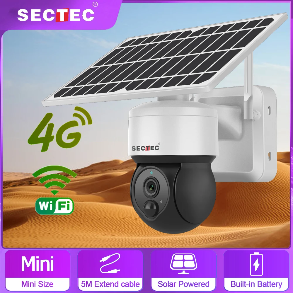 SECTEC Solar Panel Camera 4G / WIFI 1080P HD Outdoor Surveillance Cam Smart CCTV Home Security Protection | Безопасность и защита