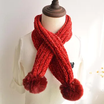 

Winter Baby Soft Warm Scarf Solid Color Fur Ball Scarf Children's Knitting Pompom Scarf Boys Girls Warm Neck Warmer