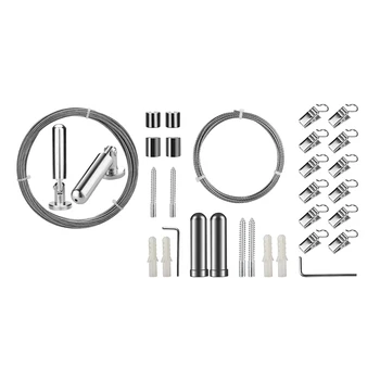 

2 Set Curtain Wire Rod Set for Art Display - Stainless Steel Photo Hanging Wire Clothesline Wire, 3 Meter & 5 Meter