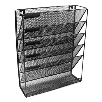 

Wall Mounted Metal Grid For Office Desk Magazine File 5 Layers Interval File Magazine Notebook Storage Black Organizer