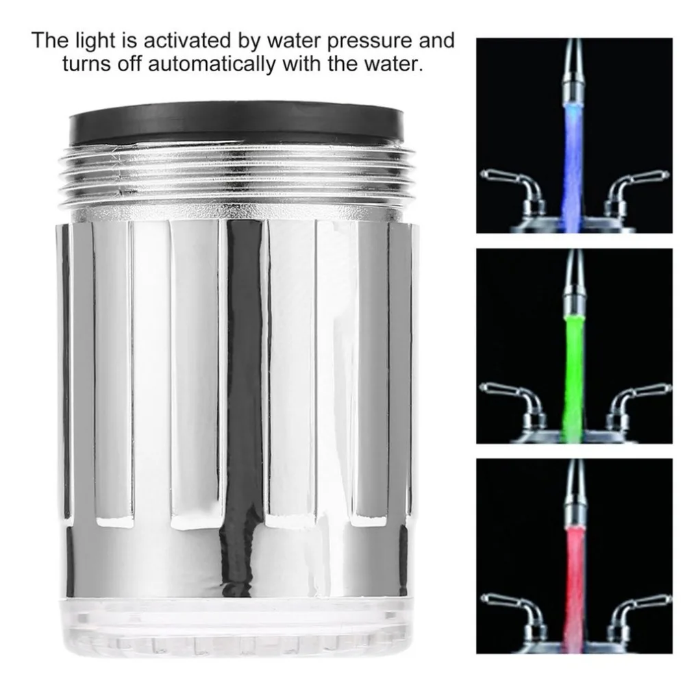Светодиодный светильник для водопроводного крана, 7 цветов, изменяющий водопад, светящийся душевой поток, универсальный адаптер, аксессуары для кухни и ванной комнаты, 32*24 мм