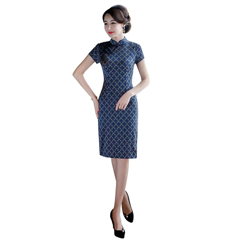 Oversize 3XL Women Floral Qipao Classic Handmade Button Chinese Dress Elegant Short Sleeve Vestidos Noble Formal Party Cheongsam
