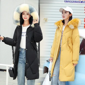 

new Large Fur Down Jacket Winter Women 2020 New Fashion Loose Hooded Cotton Padded Jacket Coat Female Thick Long Parkas Outwear