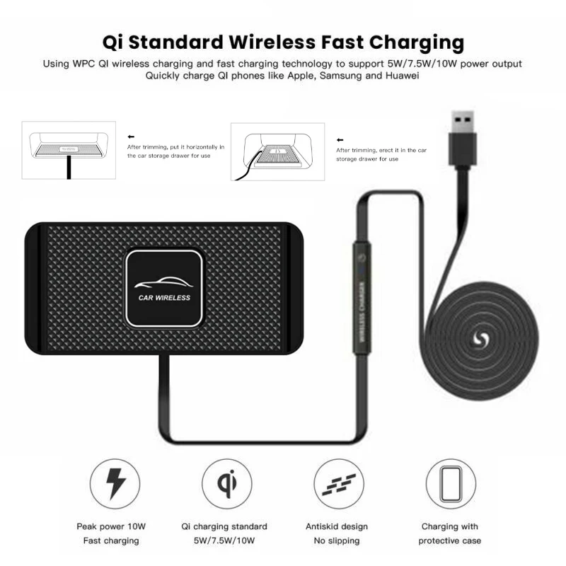 

Pohiks C1 Car Office Qi Wireless Charger Non-slip Silicone Fast Charging Pad Mat For iphone 11 Pro X XR XS Max Wireless Charger