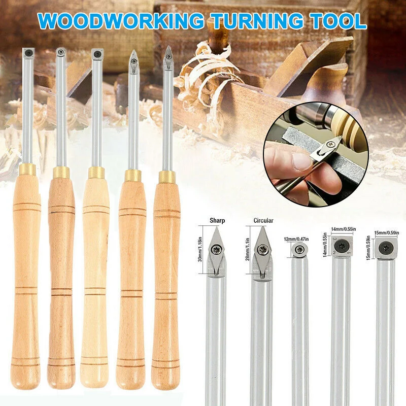 

Wood Turning Tool Carbide Insert Cutter Lathe Round Shank for DIY Woodworking PAK55