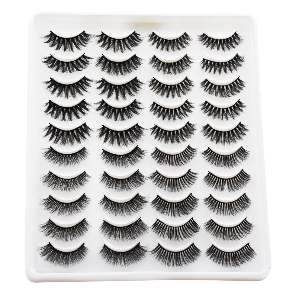 

20 Pairs 3D Faux Mink Hair False Eyelashes Wispies Fluffies Drama Eyelashes Natural Long Soft Handmade Cruelty-free Black Lashes