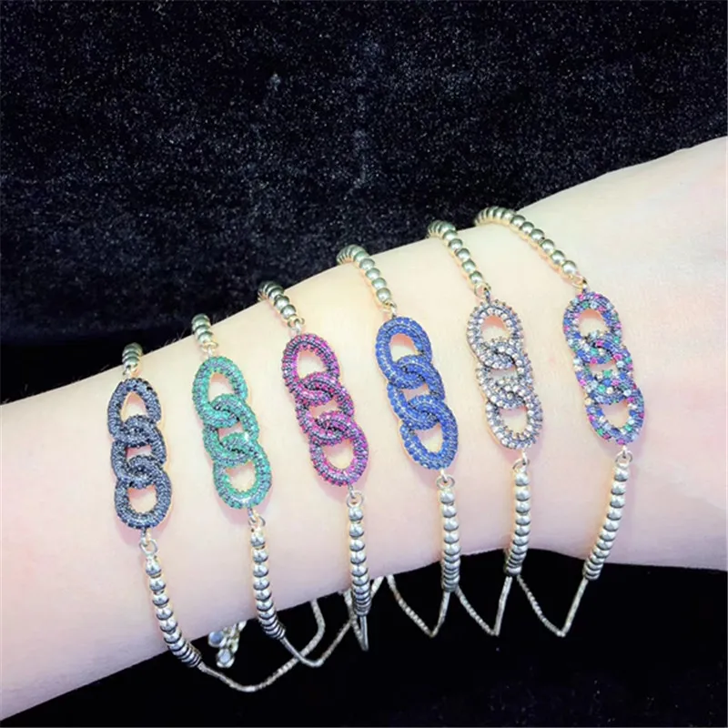 10 шт./лот высокое качество латунь браслет проложить цвет кубического циркония браслет с подвеской Регулируемый ювелирные изделия