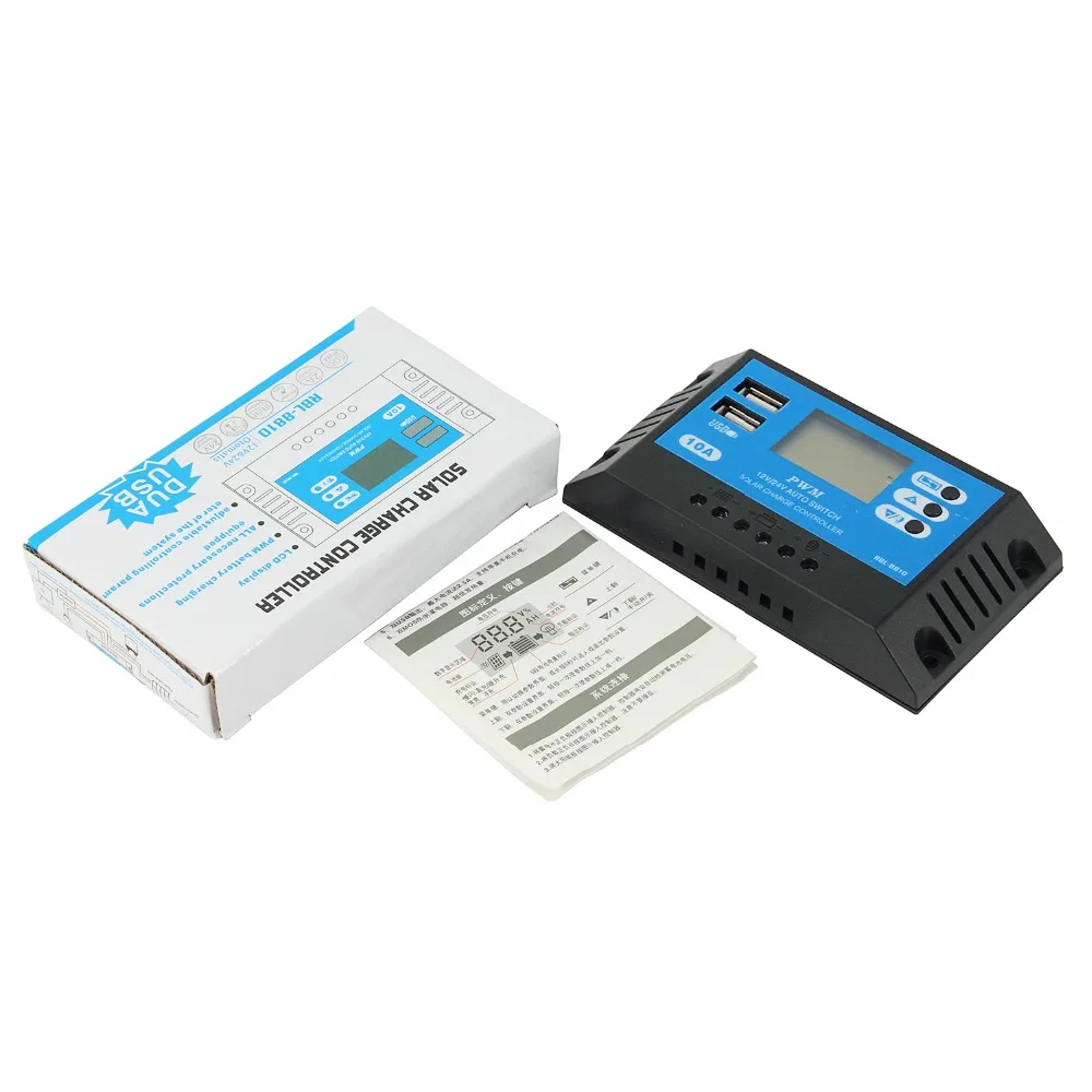 

NEW PWM 10A 12V 24V Auto Solar Controller 10A LCD Solar Charger with Dual USB Output Solar PV Regulator for PV System