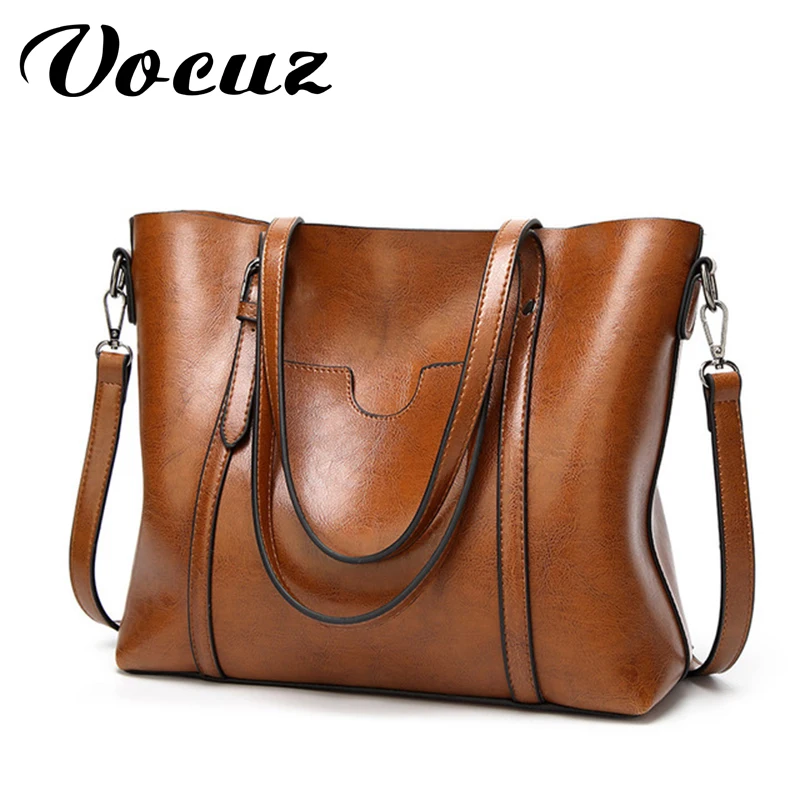 

VOCUZ BagOil wax female bag luxury women's for bagsPU leather handbag pocket tote bag female Single shoulder messenger bag large