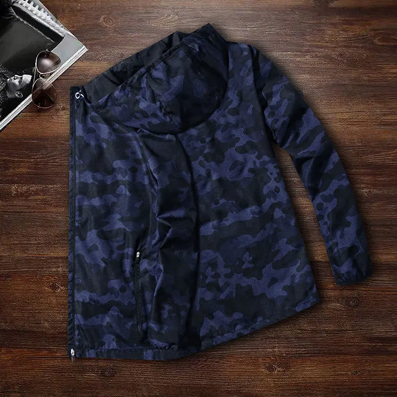 

Plus Fat plus Size Jacket Male Autumn Thin Section Fat Fat Man Men's Wear Lian Cap Coat Male Loose Camouflage Jacket Shirt