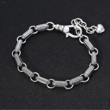 S925 чистое серебро, ювелирные изделия для мужчин и женщин, квадратная застежка, браслет, тайское серебро, сердце, буква, браслет-цепочка для мужчин и женщин