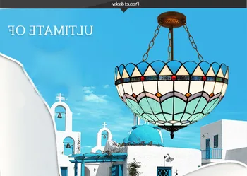 

Tiffany Mediterranean Style Blue Ceiling Light Stained Glass E27 110-240v Led Chain Hanging Lights Luminarias Dinging Room