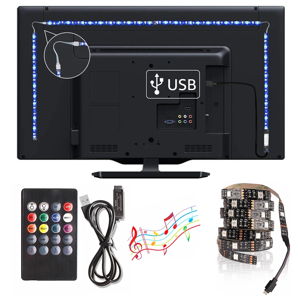 5V Светодиодные ленты USB Гибкий неоновый светодиодный светильник 50 см 1 м 2 м 3 м 4 м 5 м SMD5050 цветная(RGB) Лента Диодная лента света светодиодный полосы ТВ фонового освещения