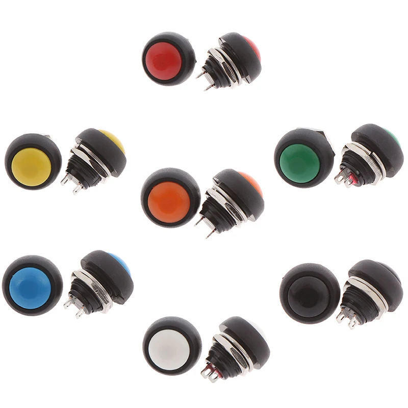 2Pcs/lot Non-locking 2Pin Switch Waterproof Momentary Push Button Switch Reset 12mm PBS-33B