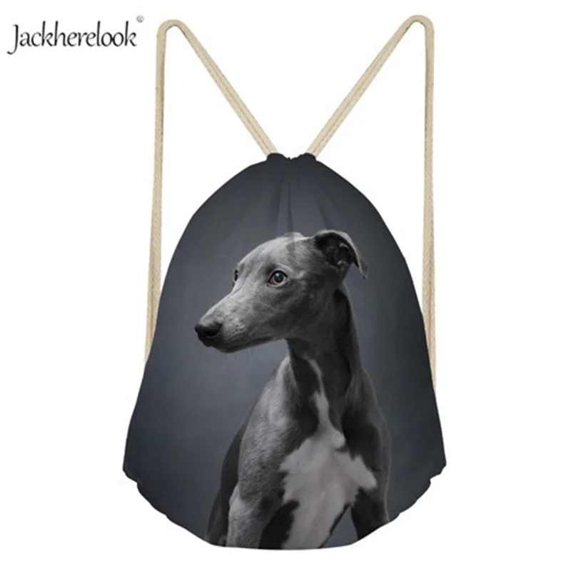 

Jackherelook Unisex 3D Dark Black Dog Pattern Drawstring Bag Cute Grey Italian Greyhound Design Backpack Lively Pet Storage Sack