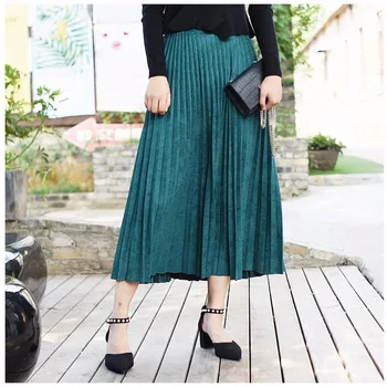

2019 Autumn Women Suede Skirt Streetwear Pink White Long Pleated Skirts Womens Saias Midi Faldas Vintage Women Midi Skirt
