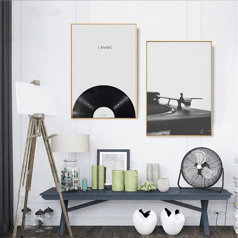 Black White Music Theme Decor Style Guitar DJ Poster and Prints Canvas Painting Pictures for Living Room Wall Art Home | Дом и сад