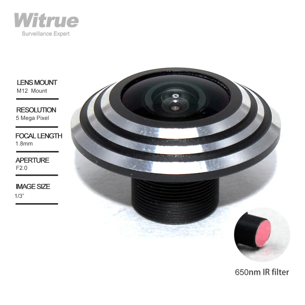 Объектив Witrue HD рыбий глаз 5 МП 1 8 мм M12 F2.0 с ИК-фильтром 650 нм для экшн-камер