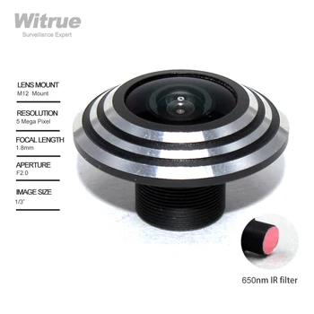 Witrue HD 어안 렌즈 5MP 1.8mm M12 마운트 F2.0 (액션 보안 카메라 용 650nm IR 필터 포함)