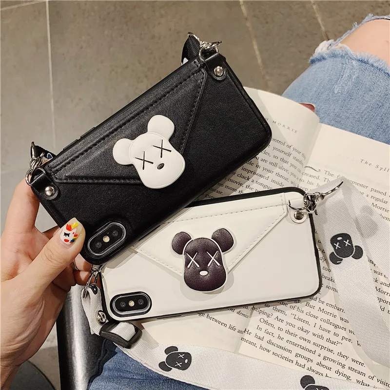 Длинная цепочка с милым мультяшным медведем диагональ для iPhone Xs Max XR 11pro 6S 7plus X 8