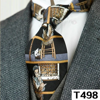 Галстуки с принтом винтажный узор абстрактный характер многоцветный 10 см мужской галстук шелк печать ручная работа уникальный - Цвет: T498