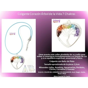 

Colgante Corazón Árbol de la Vida con Piedras 7 Chakras Bañado en Plata Cordón