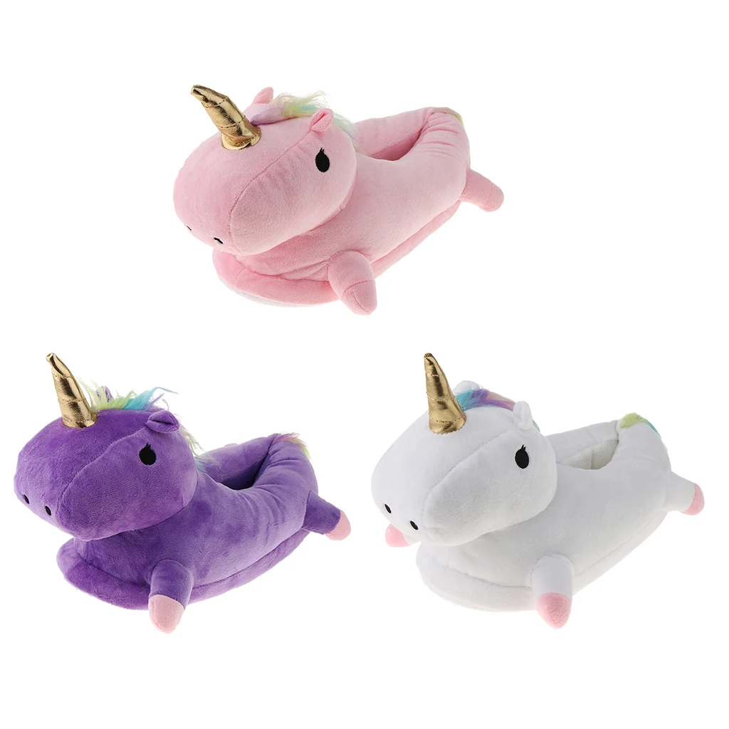 Cozy Plush Unicorn Slippers Funny Animal Home Slipper House Shoes for Women Girls