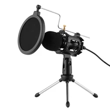 Video mikrofon kiti ile Mini mikrofon mikrofon Tripod şok dağı Pop filtre cam adaptör kablosu 3.5mm fiş