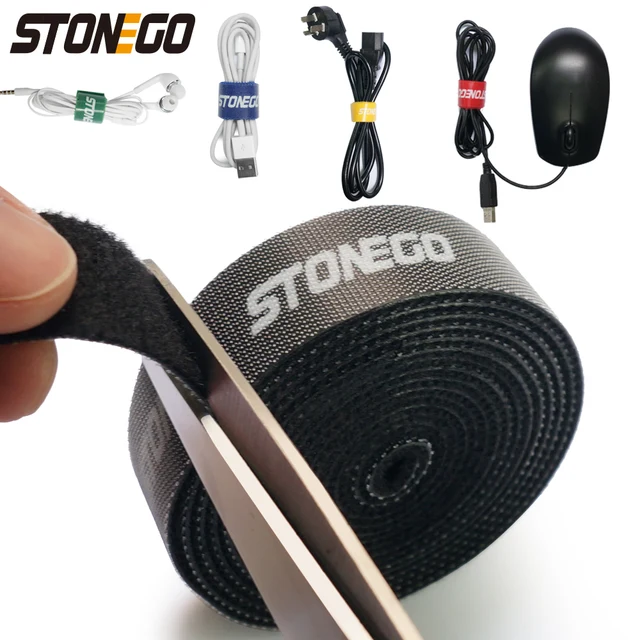 STONEGO USB Cable Winder Cable Organizer Ties Mouse Wire Earphone Holder HDMI Cord Free Cut Management Phone Hoop Tape Protector Black