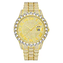 Мужские часы в стиле хип-хоп, Роскошные Кварцевые наручные часы с фианитами, браслет-цепочка для Мужчин, Ювелирные изделия, золотистый Серебристый с розой