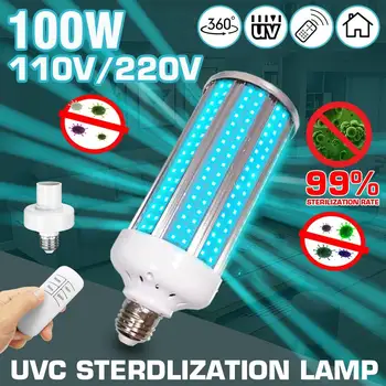 

100W UV Germicidal Lamp E27 Led UV-C Light Bulb with Remote Control 99% Antibacterial Rate Indoor Sterilization Safety Light