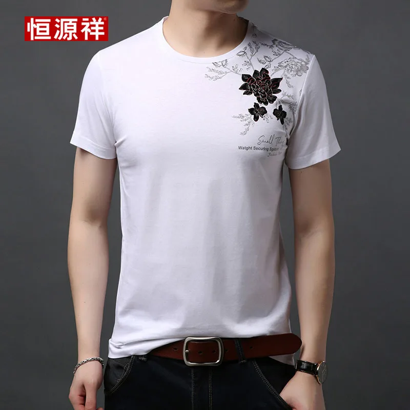 

HYX New Style Summer Genuine Product Crew Neck Printed Middle-aged Korean-style Casual Short Sleeve T-shirt Men'S Wear Thin Brea