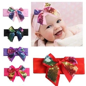 

New Lovely Sequins Elastic Bow Headband Bowknot Hairband Turban Knot Headwear Headwrap For Kids Girl Hair Band Accessories