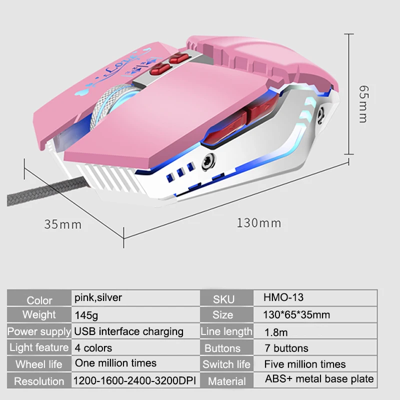 Профессиональная геймерская игровая мышь 3200 dpi, регулируемая Проводная оптическая 4 цвета, светодиодный usb-кабель, мышь, 7 кнопок для ноутбука