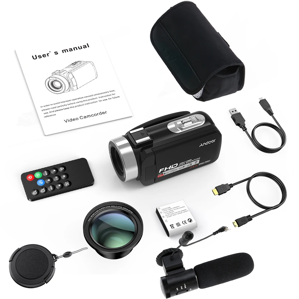 Andoer 1080P HD WiFi 3," lcd сенсорный экран ИК ночного видения портативная видеокамера+ микрофон+ 0.39X широкоугольный объектив