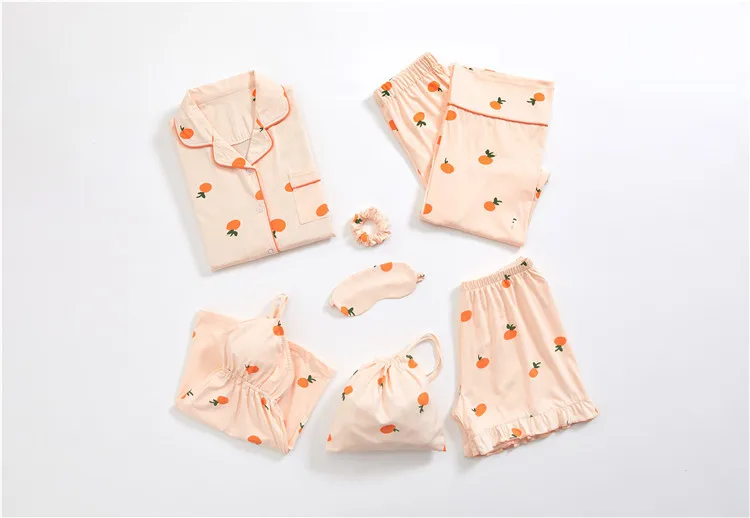 QWEEK Sleep Lounge Женские Пижамы с оранжевым принтом женские хлопковые осенние пижамы с нагрудники женские пижамы 7 шт дропшиппинг