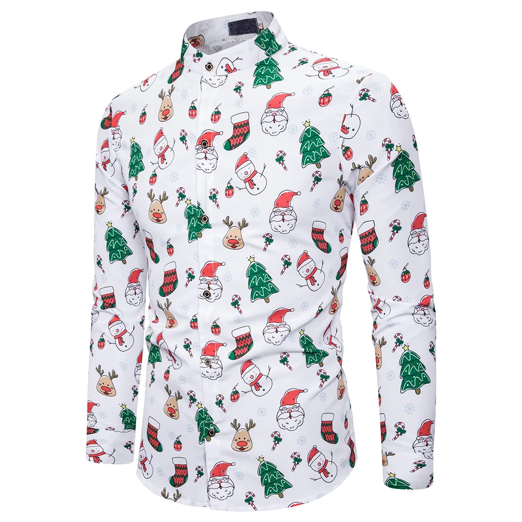 CYSINCOS, модная Рождественская Мужская рубашка, Повседневная, с принтом, Camisa Social Masculina SlimFit, Рубашки, Топы, Chemise Homme, Классическая рубашка