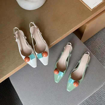 

MLJUESE 2020 women sandals cow leather Rome style summer square toe square heel green color buckle strap high heels sandals