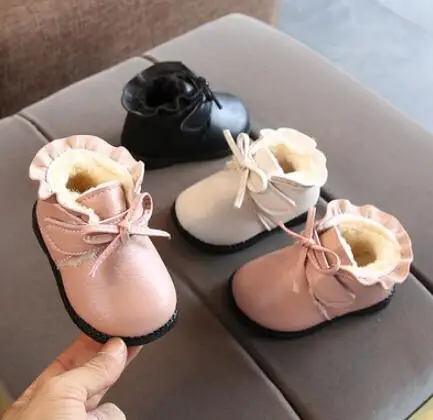Для детей 0-1 лет, стильные платья для Новинка осенне-зимние мужские туфли без застежки, популярные короткие сапоги с бархатом принцессы ботинки обувь для малышей