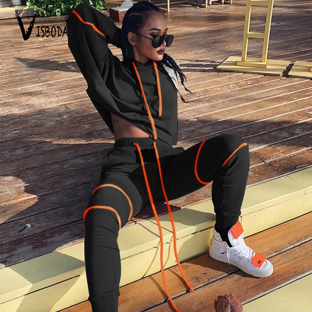 

Women Oversize Black Tracksuit Hip Hip Loose Hoodies Pants 2 Pieces Set Fashion Autumn Female Harajuku Sweatshirt Matching Suit