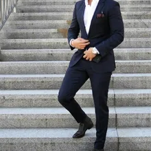 Темно-синий смокинг мужские свадебные костюмы 2 шт. Блейзер делового костюма заостренный лацкан Костюм Homme Terno вечерние костюмы(куртка+ брюки