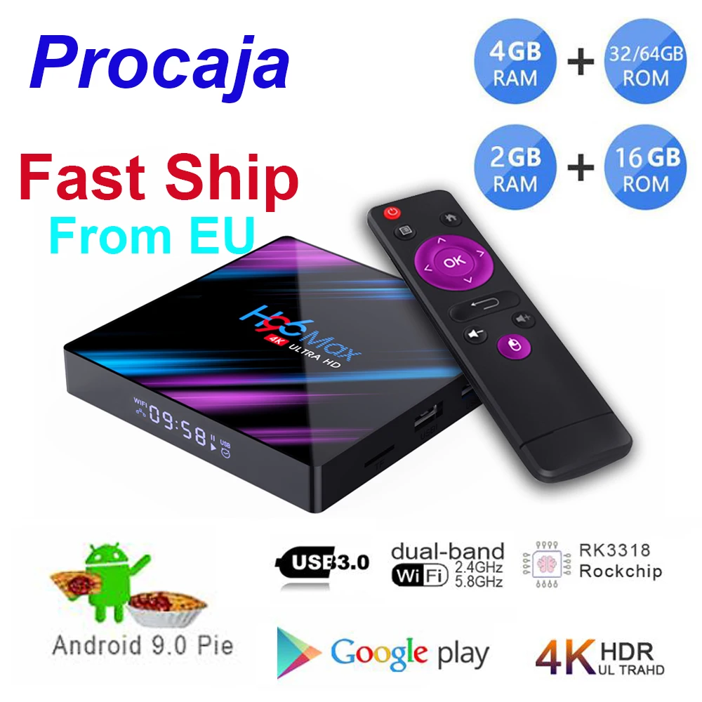 

Procaja H96 MAX TV Box Android 9.0 H96max Android TV Box 2GB/4GB RAM+ 16GB/32GB/64GB ROM Rockchip RK3328 USB3.0 H.265 4K TV