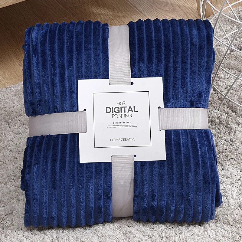 Утолщенное однотонное Сетчатое мягкое уютное Фланелевое накачивающее Полосатое одеяло Merbau для офисного автомобиля, переносное воздухопроницаемое одеяло, постельные принадлежности - Цвет: stripe dark blue