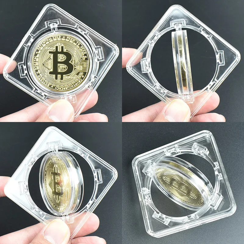Moeda chapeada a ouro bitcoin bit com caixa de rotação litecoin ripple comemoration metal moeda