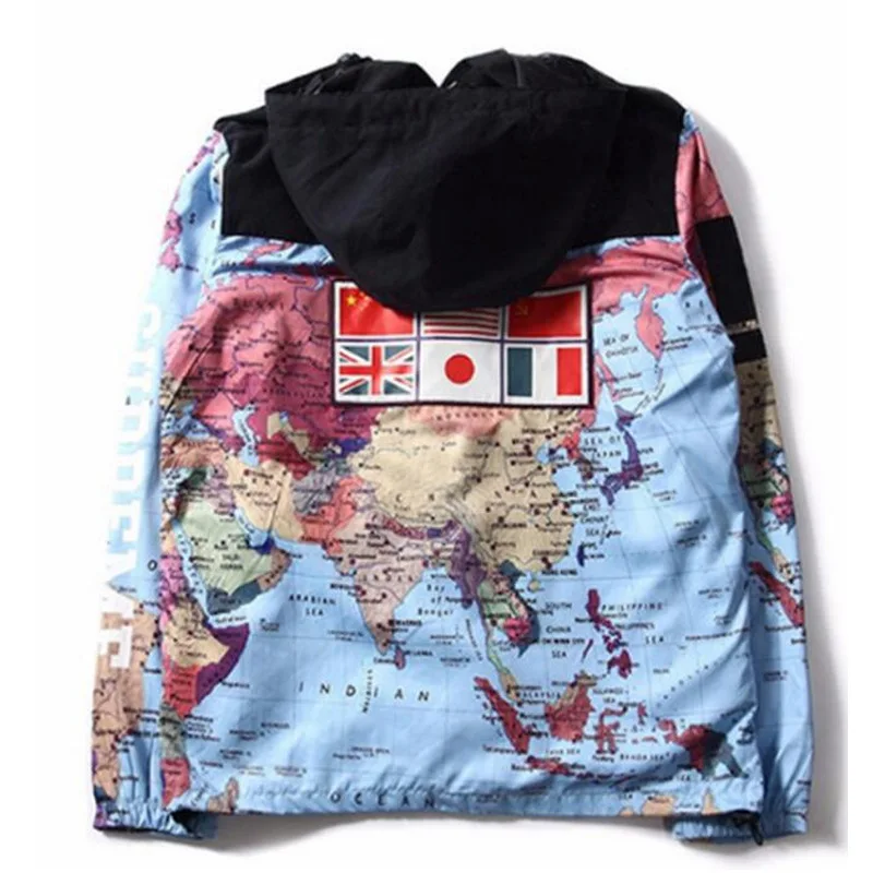 

European And American Streets Popular Brand Map National Flag Coat Sue up Joint 3m Jacket Detachable Cap Men's Night