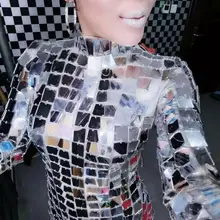 Серебряное зеркало блестки боди Ночной клуб бар женский певец сценический костюм с длинным рукавом Сексуальная одежда для танцоров представление танцевальная одежда