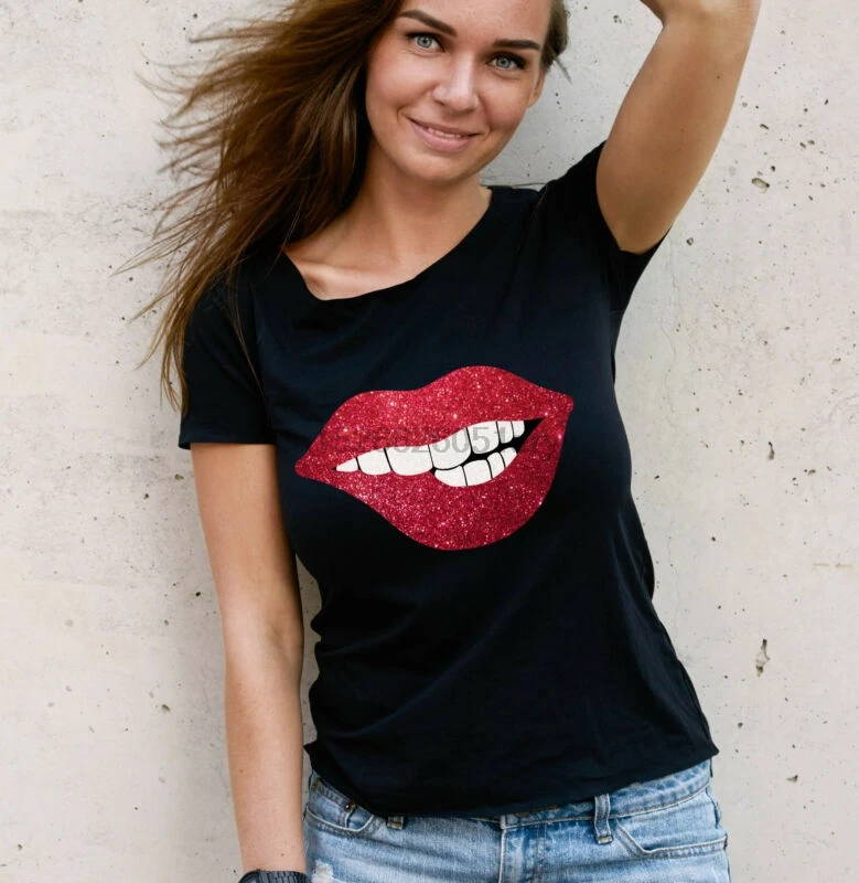 red glitter lips t shirt