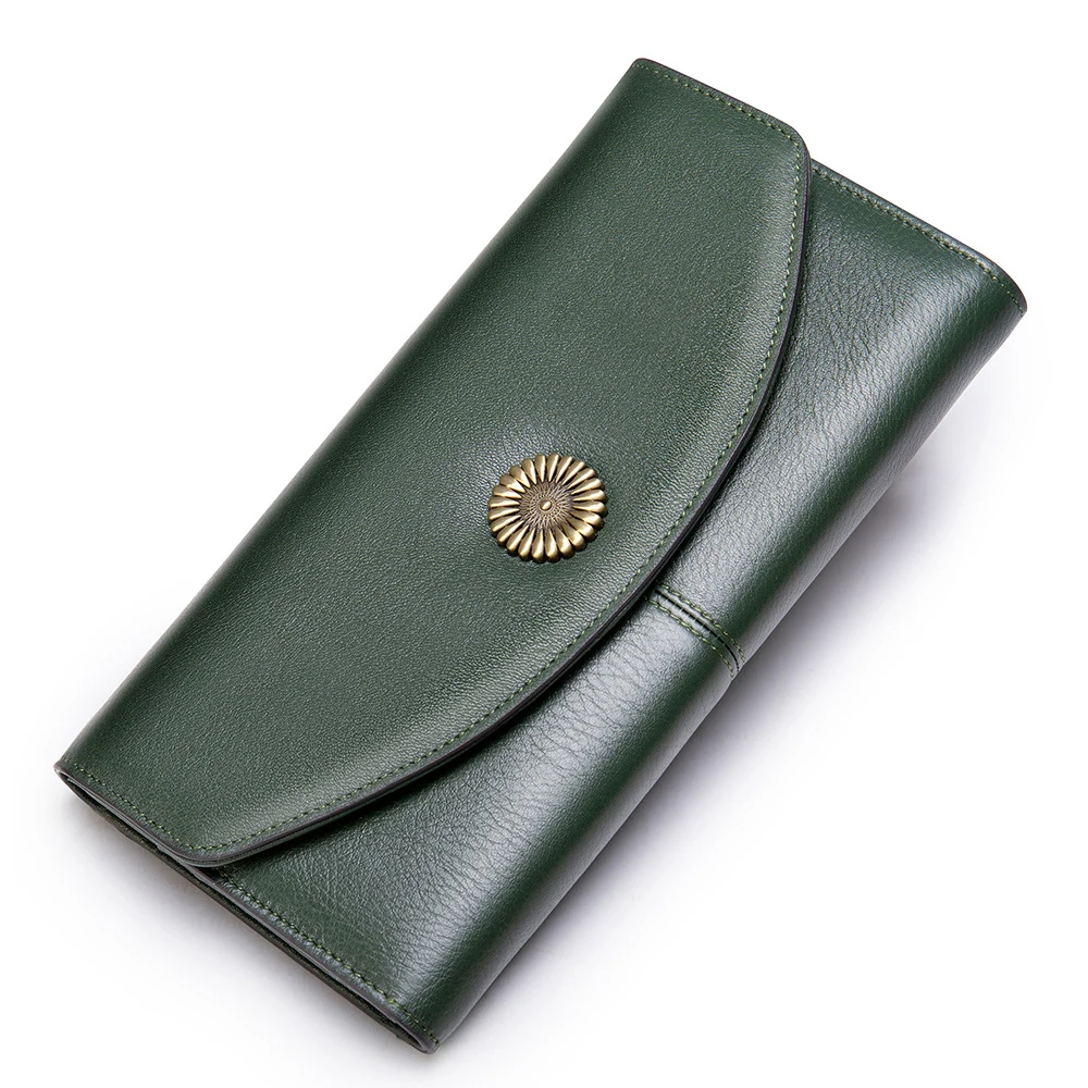 

Summer New Ladies Coin Purse Buckle Medium and Long Card Bag Retro Simple RFID Antimagnetic Wallet